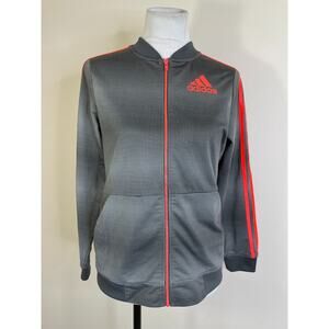 Adidas Youth Athletic Wear Windbreaker JACKET - Size LARGE - Gray Pink Full Zip